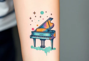 Grand piano under stars tattoo idea