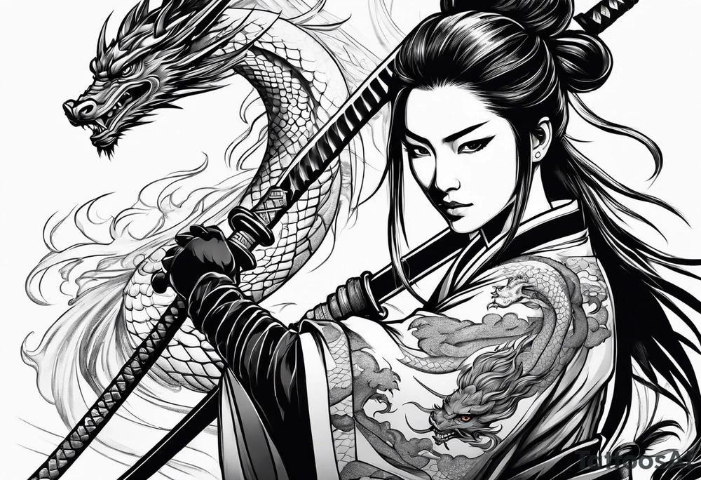 woman samurai with a dragon tattoo idea