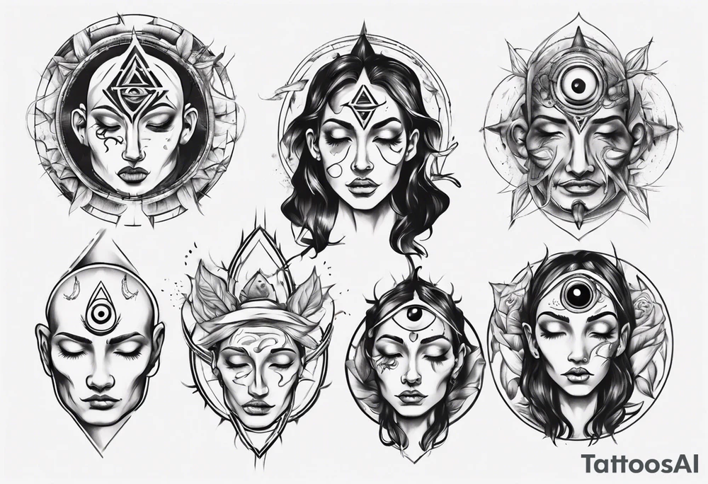 face with two eyes closed and third eye open tattoo idea