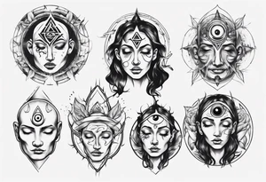 face with two eyes closed and third eye open tattoo idea