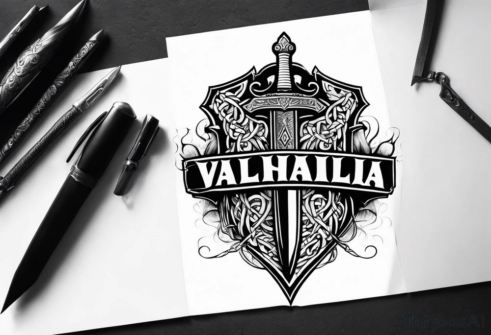 Valhalla sword fire chains shield tattoo idea