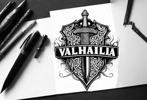 Valhalla sword  fire chains shield tattoo idea