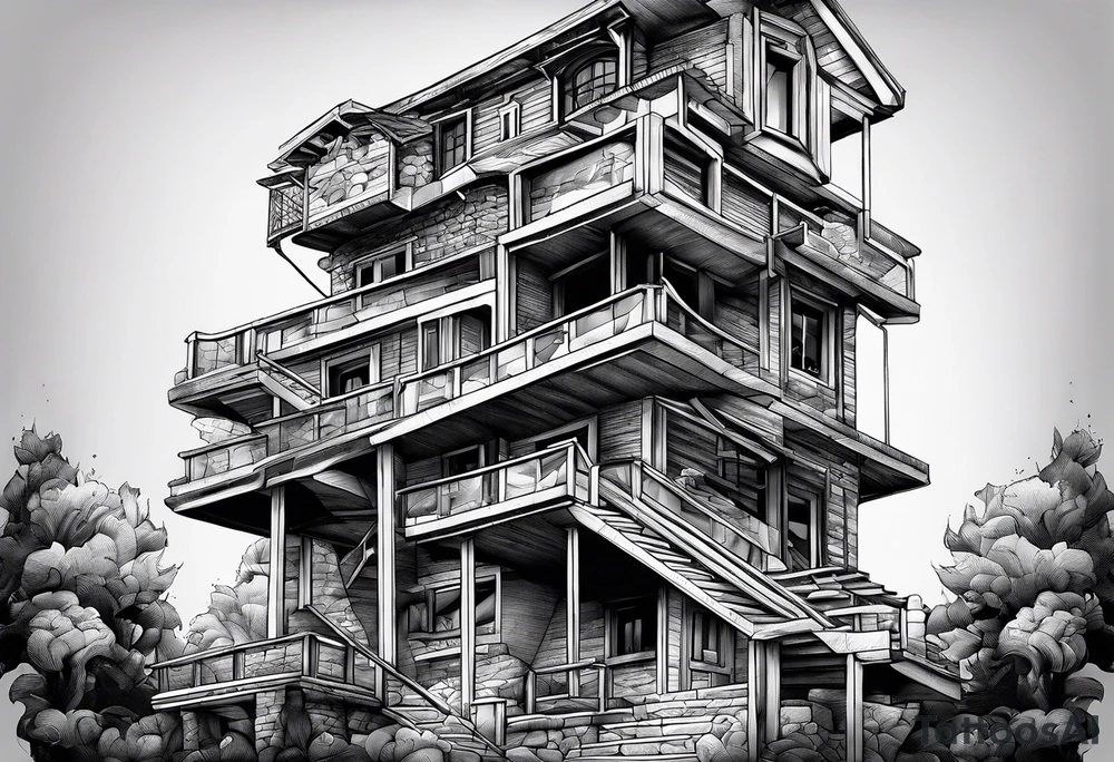 The text "Never Stop Building" designed to indicate climbing stairs tattoo idea