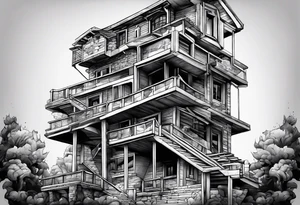 The text "Never Stop Building" designed to indicate climbing stairs tattoo idea