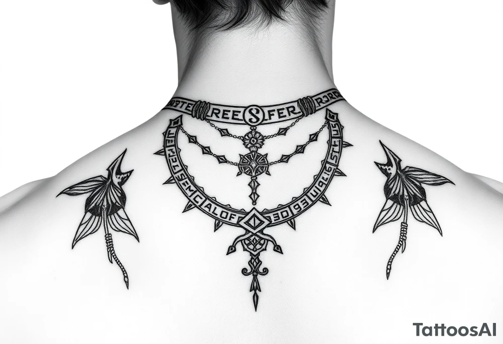 create a asatru norse choker necklace for a neck tattoo on a female with the runes love and protection and self love in it tattoo idea