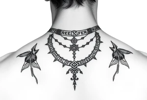 create a asatru norse choker necklace for a neck tattoo on a female with the runes love and protection and self love in it tattoo idea