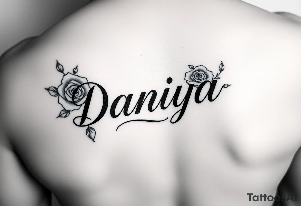 Daniya singleton name with roses around it tattoo idea