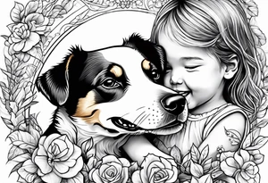 child playing happily with puppy tattoo idea