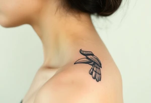 image of a Kalimantan ivory-horned hornbill with a Dayak motif woven background tattoo idea