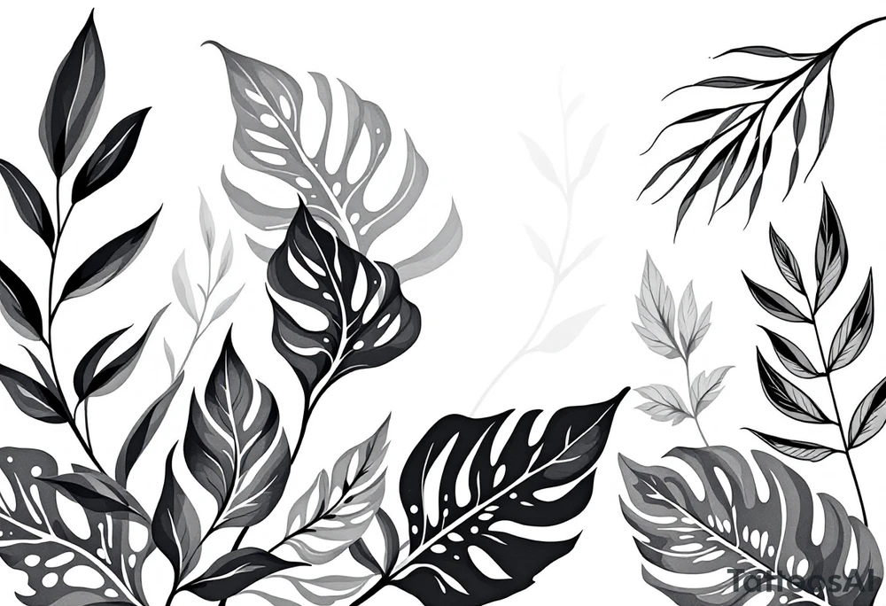 Leafs of tropical plants tattoo idea