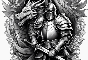 knight in armor, dragon, castle tattoo idea