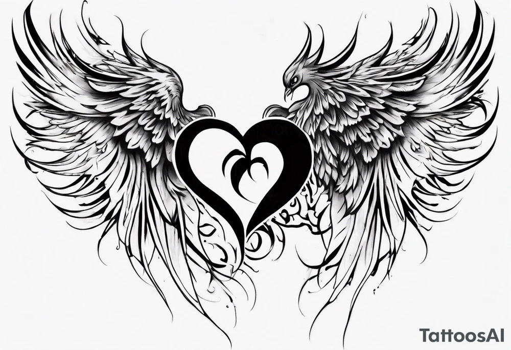 Phoenix heart one wing larger than the other tattoo idea Phoenix heart one wing larger than the other tattoo idea