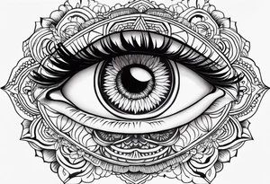 Mandala design with realistic woman’s eye in the center tattoo idea