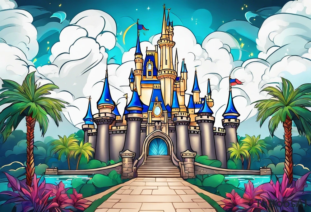 disney castle with lightning palm trees and a karambit tattoo idea disney castle with lightning palm trees and a karambit tattoo idea