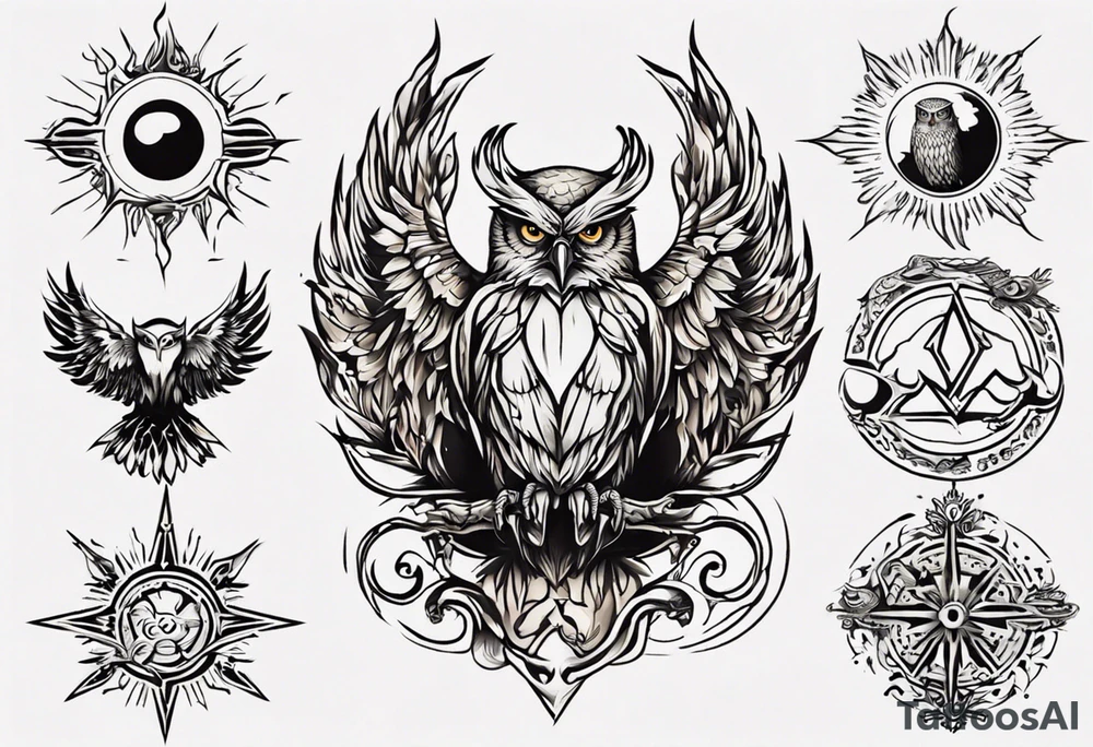 symbol eines Kriegers Wasser Eule Sonne 
Sapere Aude tattoo idea