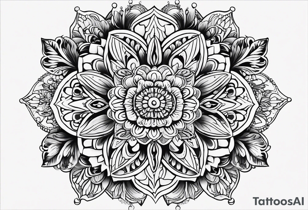 Mirrored style. Mexican flower mandala design tattoo idea