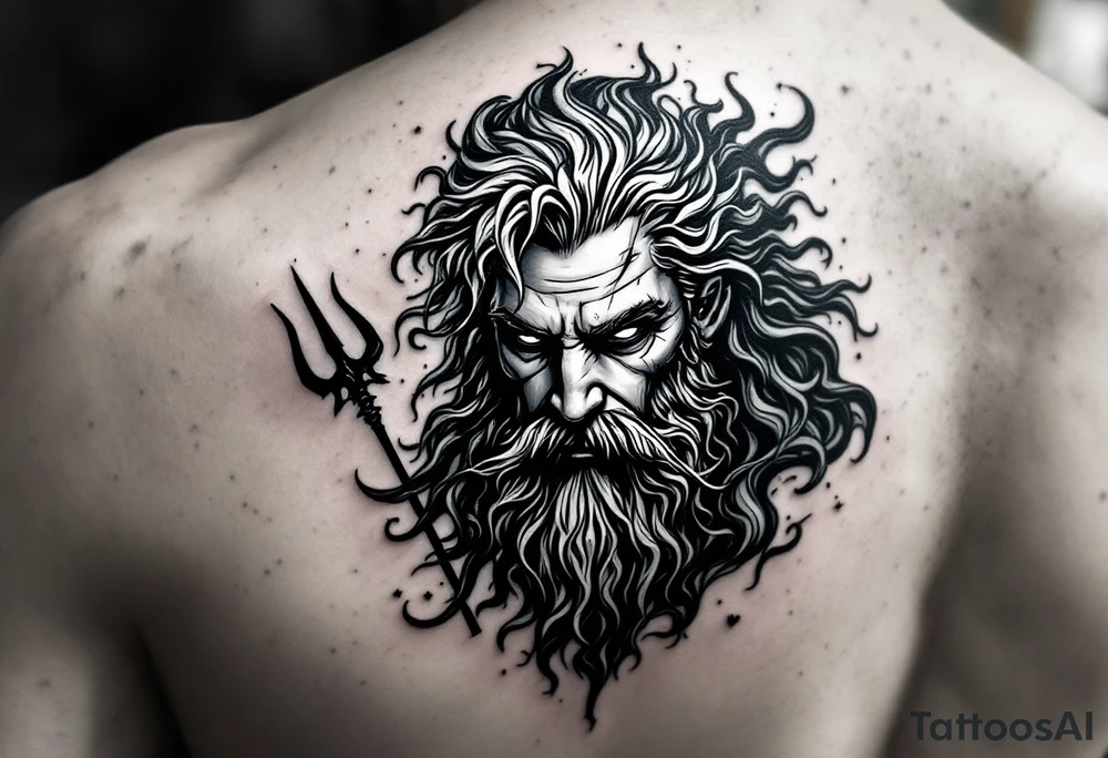Poseidon with trident tattoo idea