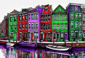 purple green red canal houses tattoo idea