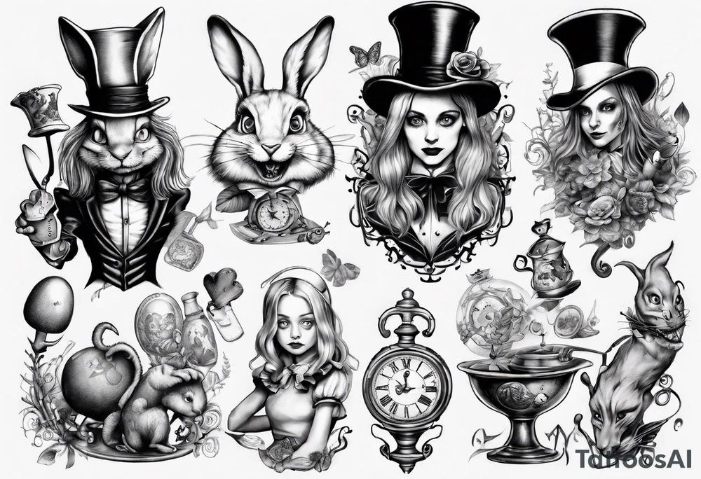 Alice in wonderland characters tattoo idea