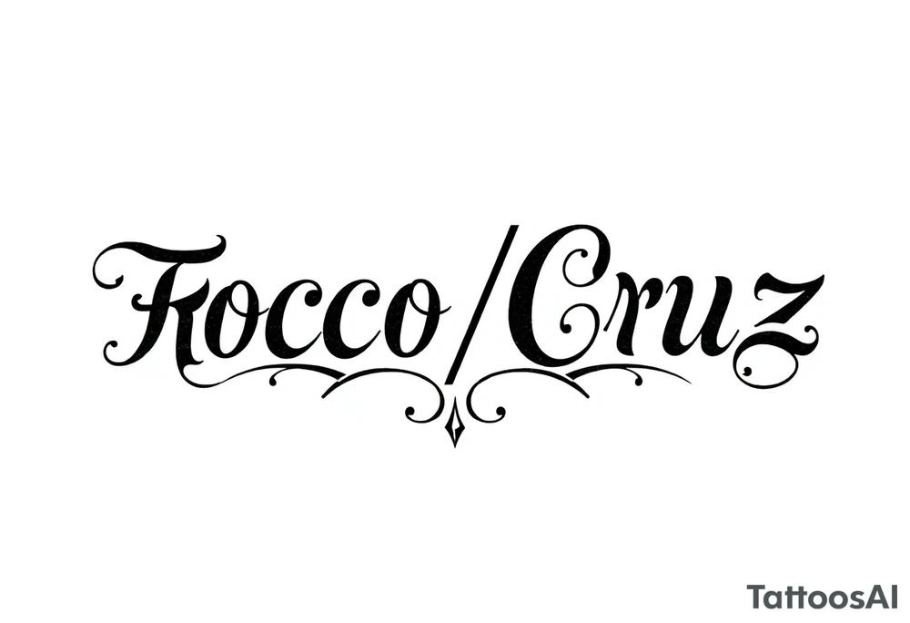 Rocco/Cruz asymmetrical Ambigram in calligraphy tattoo idea