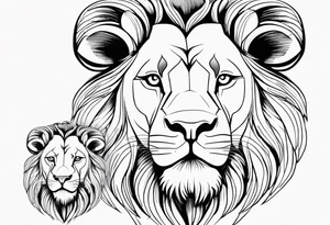 Tete Visage lion coupé en deux avec son bebe avec trait super fin tattoo idea