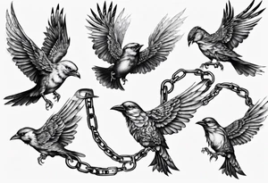higly detailed bird breaking free from chains tattoo idea