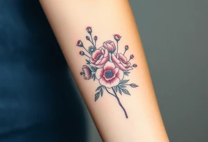 vintage bouquet of wild roses and meadow flowers with morning dew tattoo idea