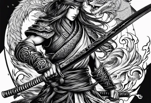 Katana in vortex of fire tattoo idea