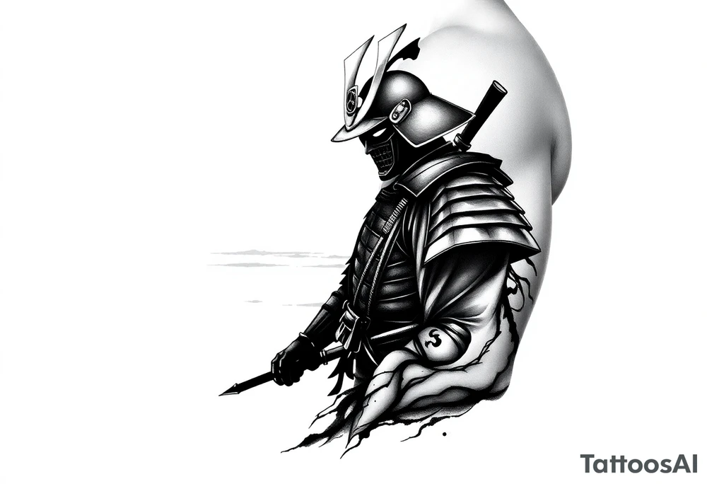 noble samurai warrior silhouette at sunset tattoo idea