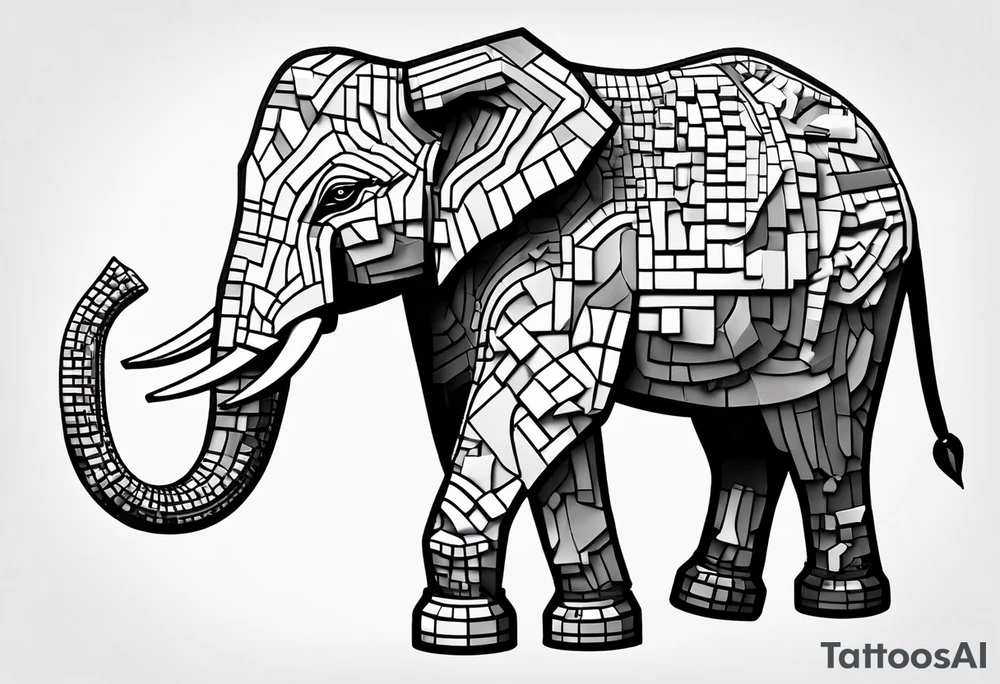 Elephant head made of lego blocks tattoo idea