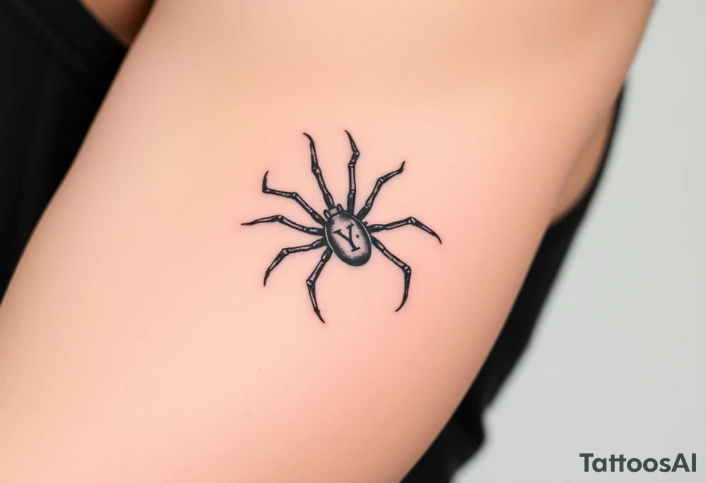 Spider crawling down sideways with the letter Y on the body of the spider tattoo idea