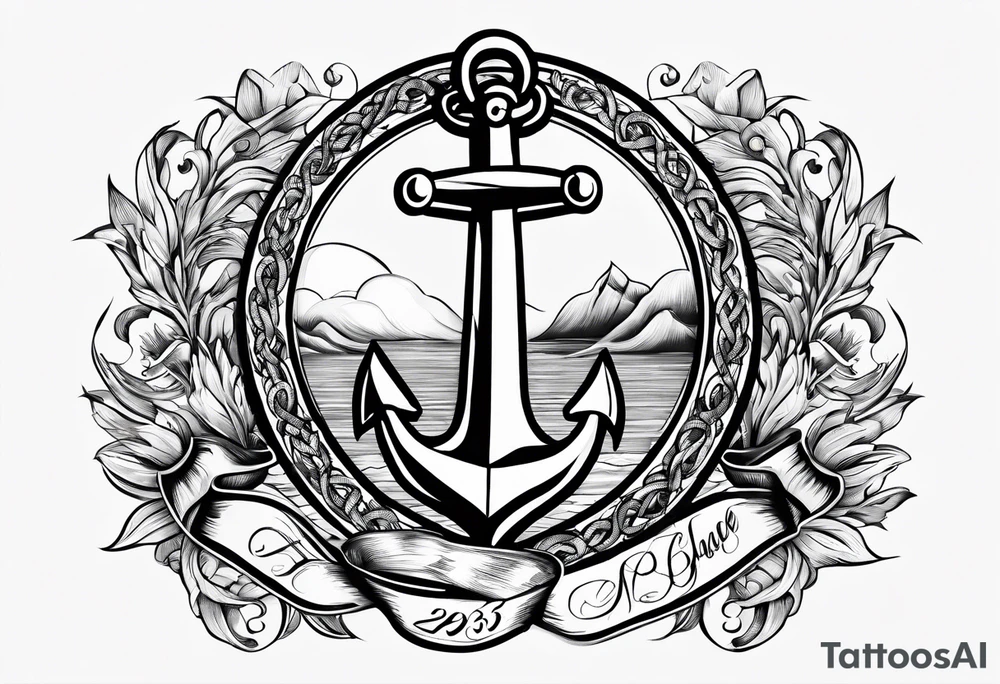 Anchor with ribbon wrapped around and Psalm 23:4 written on ribbon tattoo idea