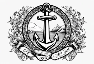 Anchor with ribbon wrapped around and Psalm 23:4 written on ribbon tattoo idea