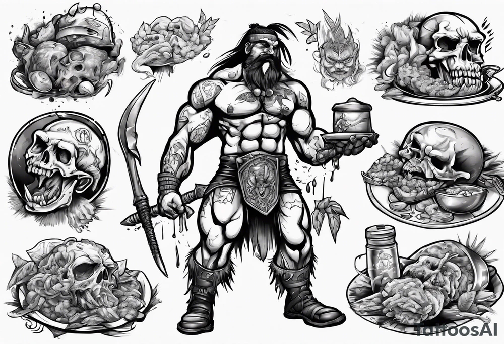 Savage warrior feeding the weak with the world on his shoulders tattoo idea