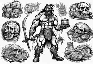 Savage warrior feeding the weak with the world on his shoulders tattoo idea