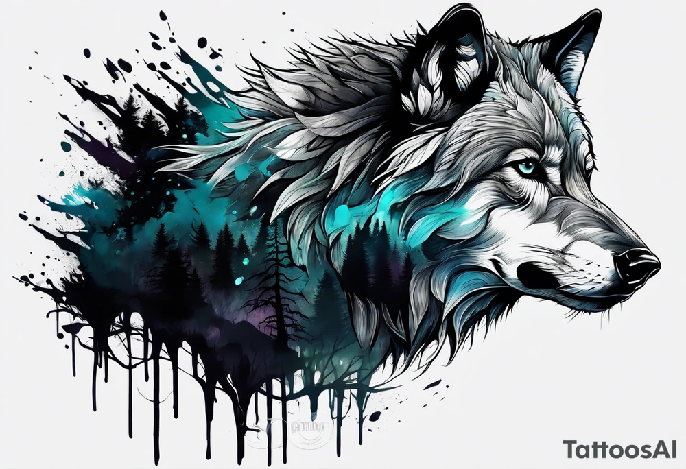 Leaking painted Wolf
Dark forest tattoo idea