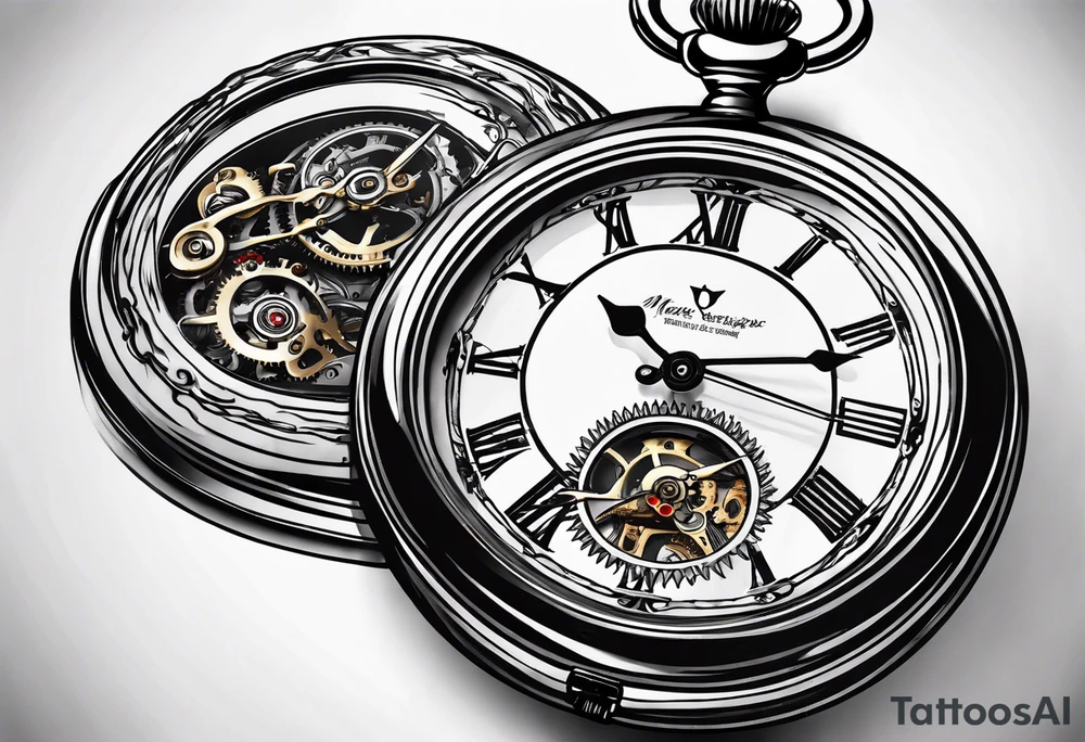 Old school pocket watch exploded showing inner mechanism tattoo idea