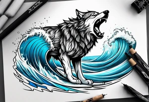 a pack muscular of wolves surfing tattoo idea