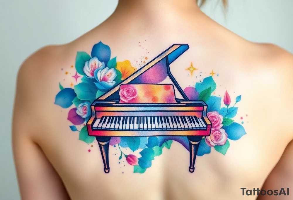 Colorful piano tattoo idea
