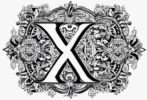 the letter x with some small greek designs around it tattoo idea