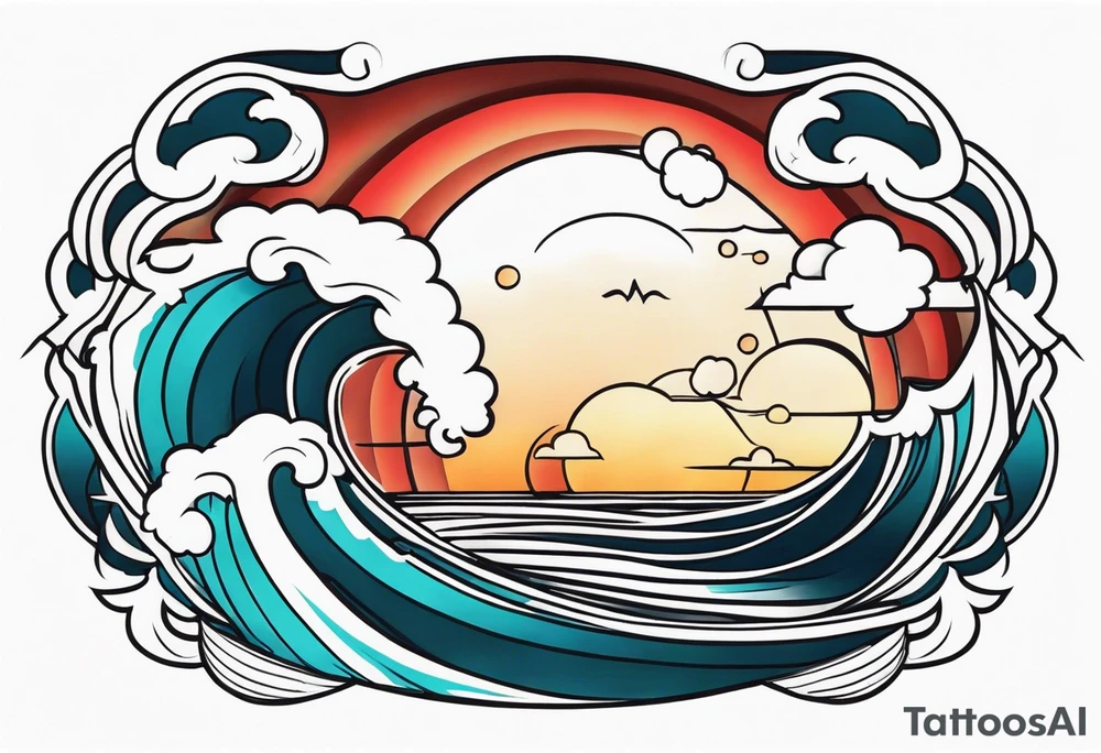 american traditional waves tattoo idea