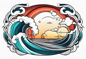 american traditional waves tattoo idea