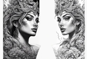 arm sleeve heaven at the top, satan falling down hellscape at bottom tattoo idea