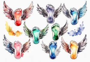 Infant footprint with wings tattoo idea