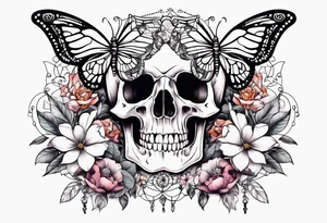 skeleton rib cage with flowers surrounding it and butterflies tattoo idea