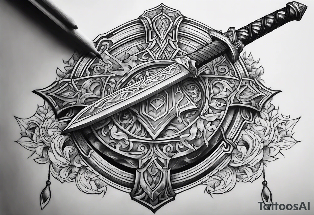Valhalla shield fire sword tattoo idea