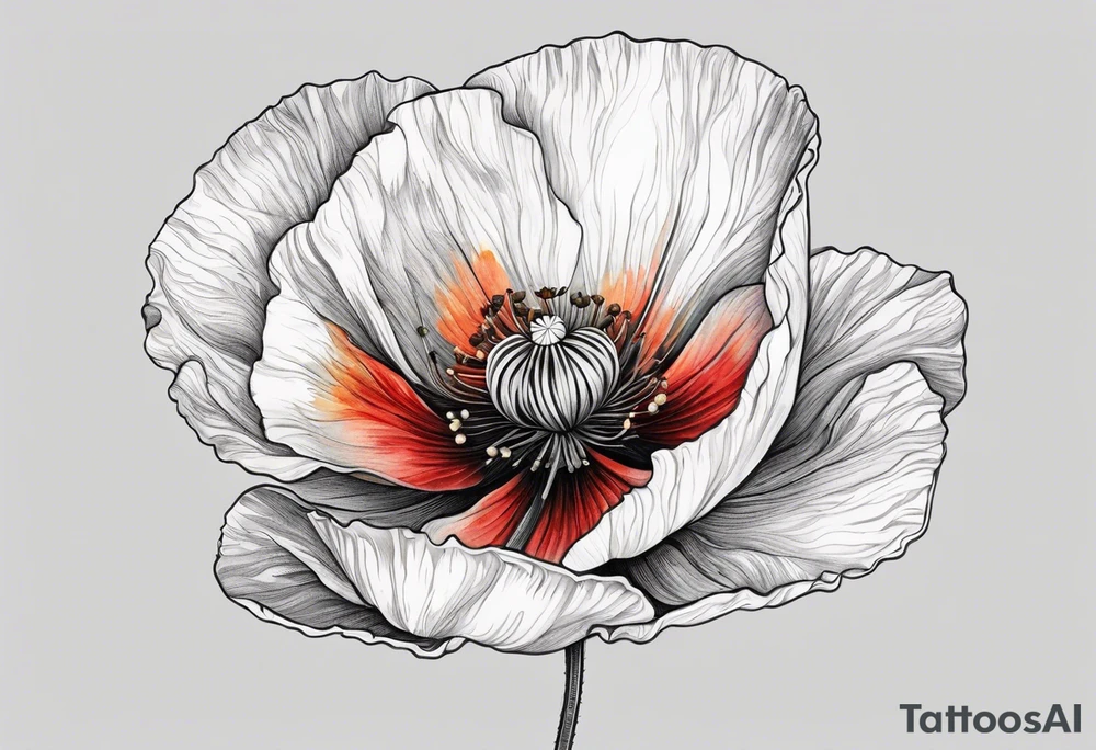 Long poppy flower tattoo, no outline tattoo idea