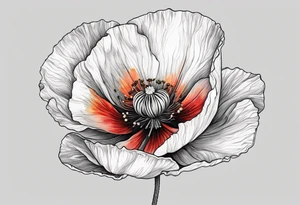 Long poppy flower tattoo, no outline tattoo idea