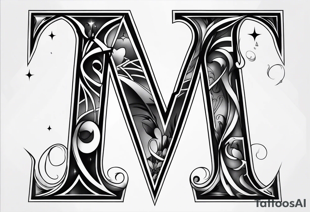 Letter M into a ghotic style tattoo idea