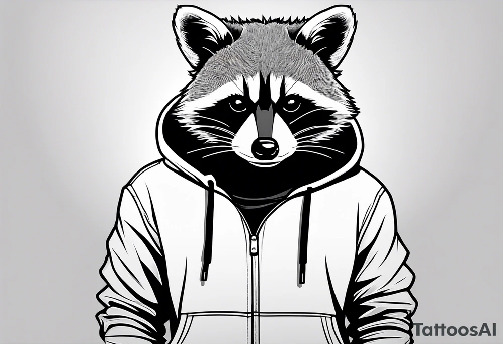 raccoon wearing a Superman hoodie tattoo idea